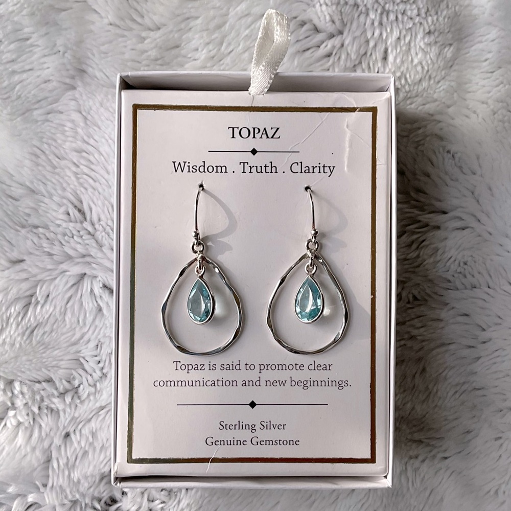 SHIVAM (Made in India) Blue Topaz Sterling Silver Earrings NWOT